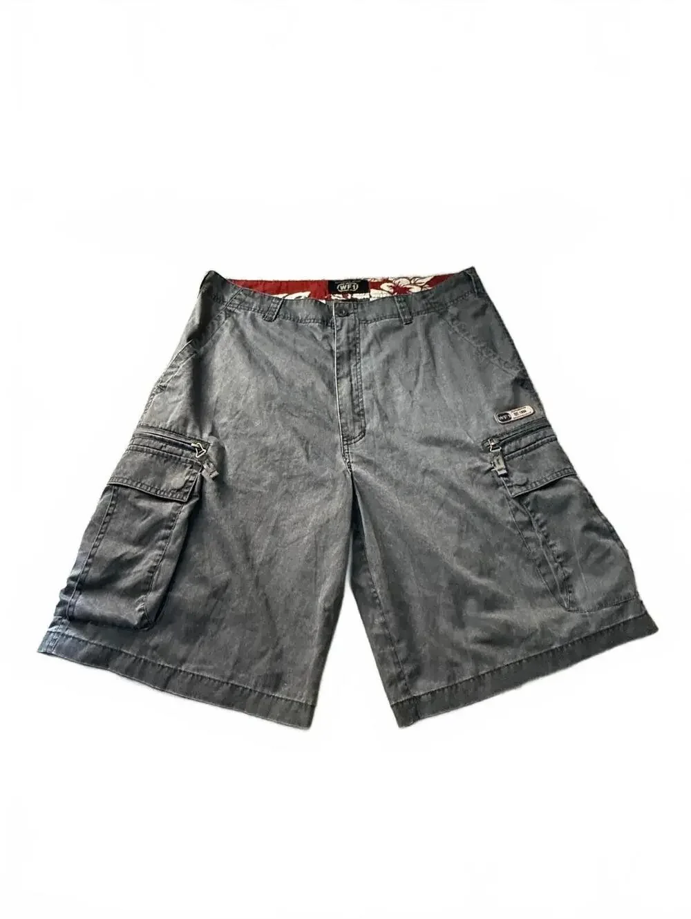WF1 WearFirst Mens Cargo Shorts 34 Gray Tech Utility Zipper Pockets Y2K Skater